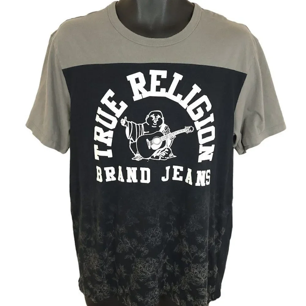 True Religion Brand Jeans Buddha T Shirt Flowers Floral Print Size Large